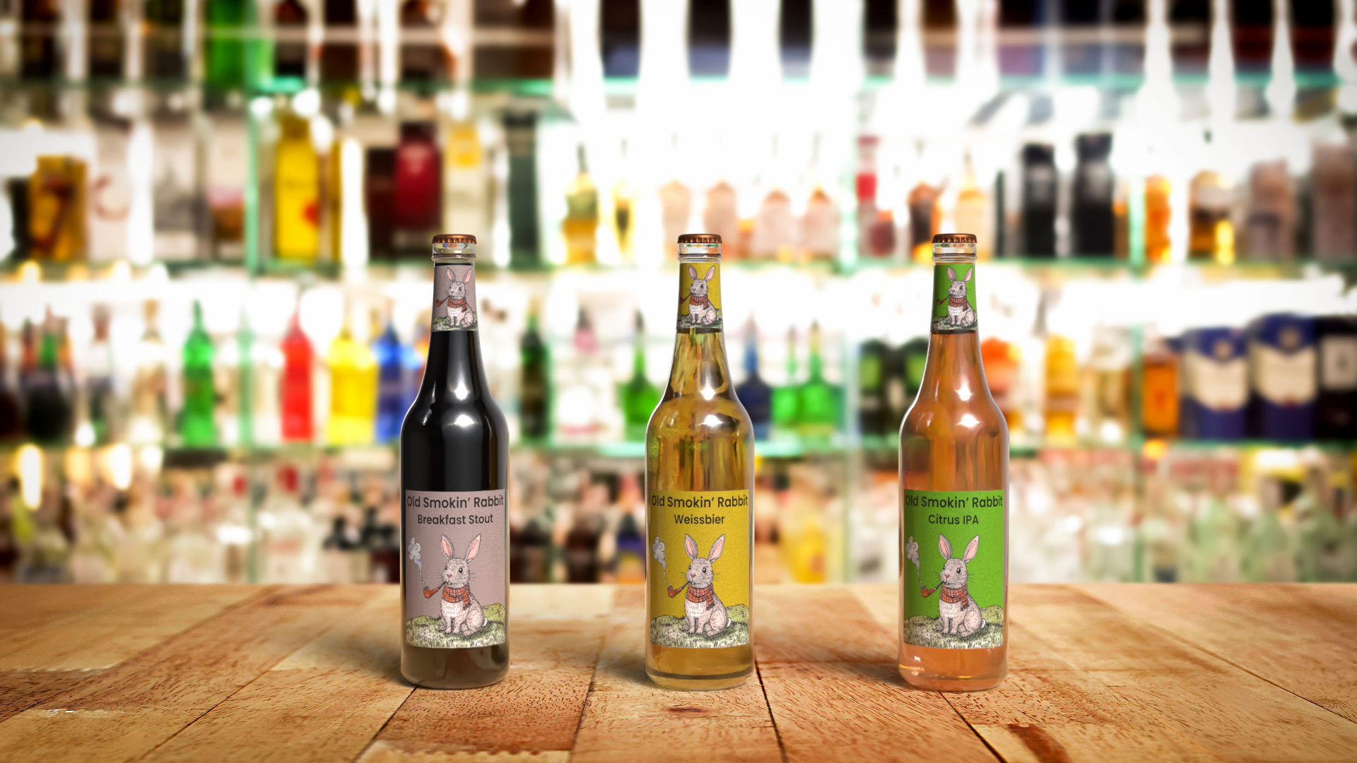 Old Smokin Rabiit Hero Image of 3 bottles of beer