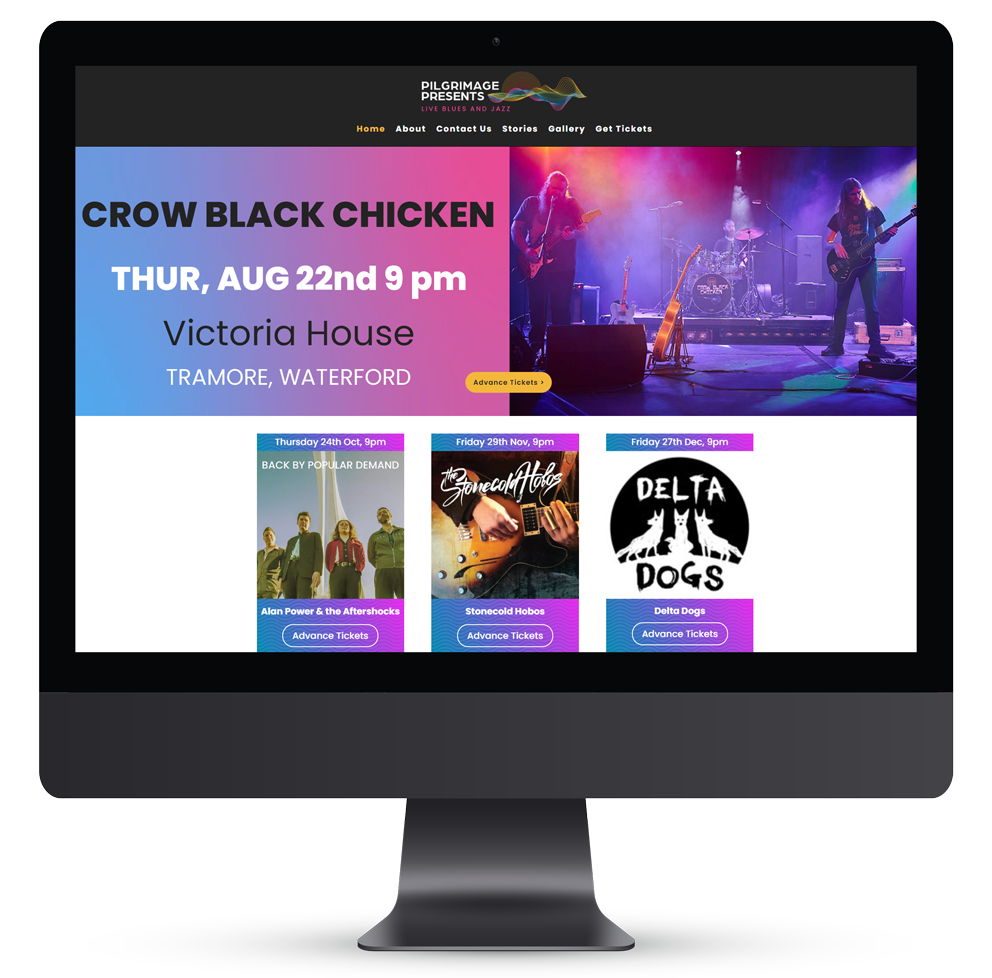 Pilgrimage Presents depicted on a PC monitor