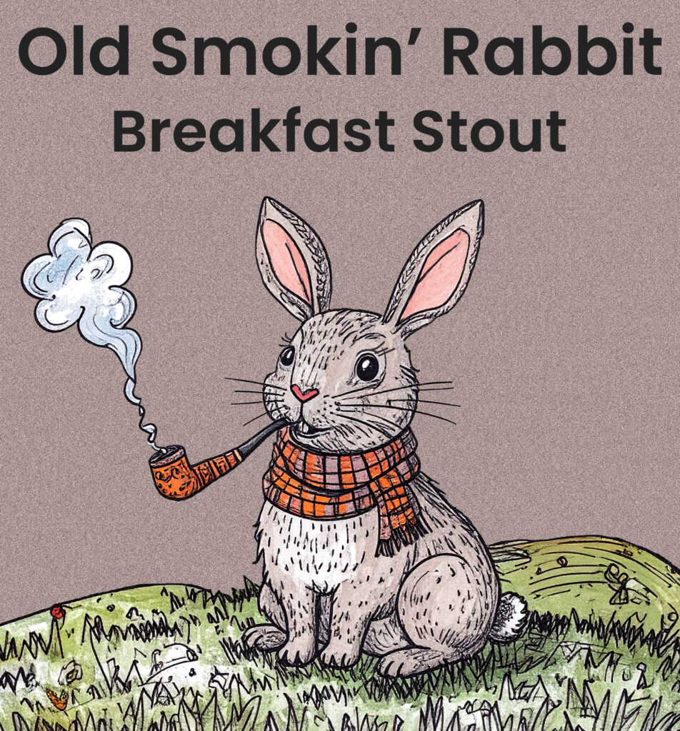Old Smokin Rabbit Breakfast Stout label