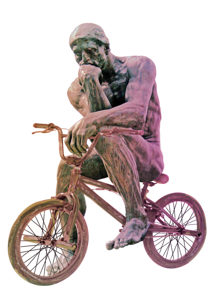 The Thinker on a bike
