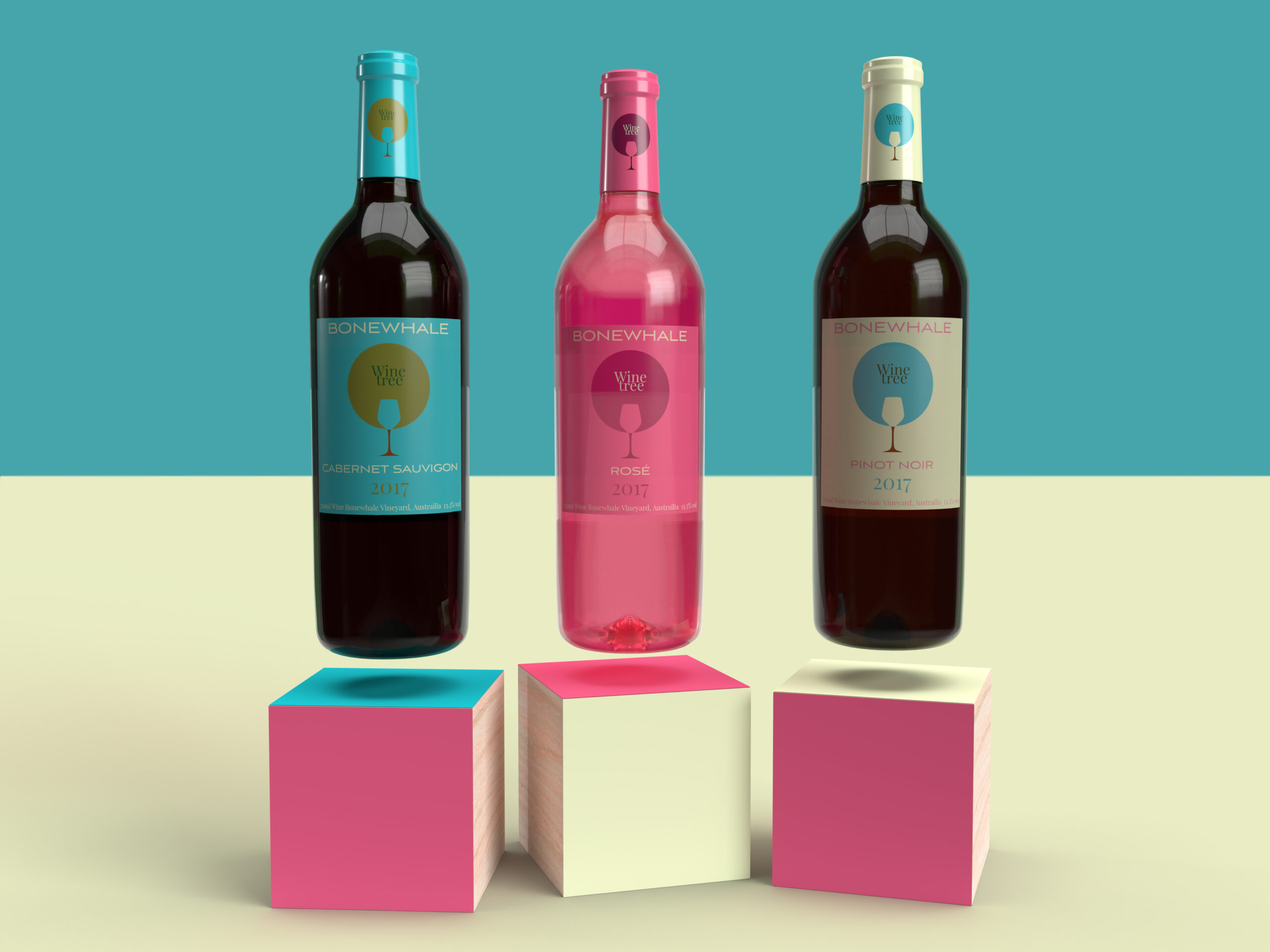 Wine Tree Win Brand Sample Design of various wine bottles